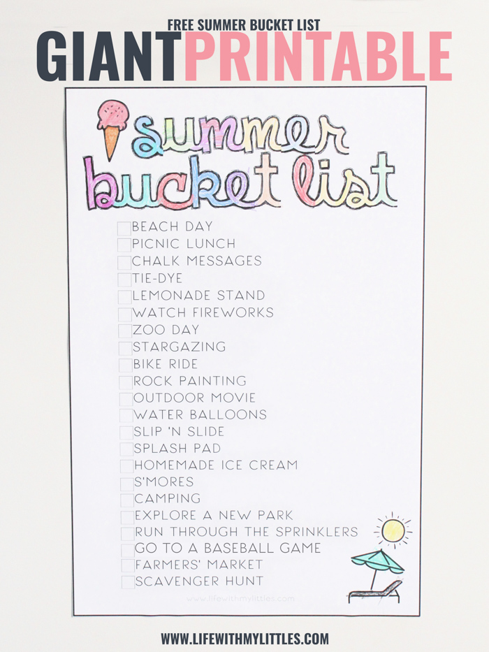 Giant Printable Summer Bucket List for Kids