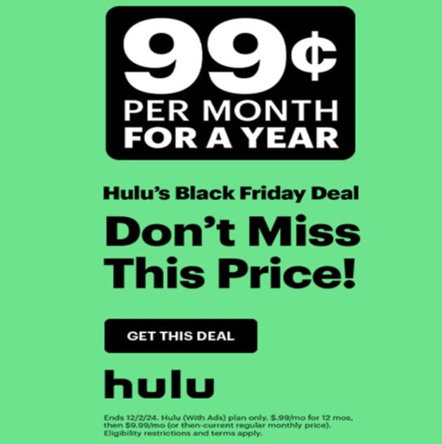 *HOT* Hulu Black Friday Deal: Pay $0.99/month for an entire year!!